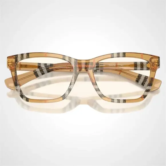 New Burberry Eyeglasses Brown Check Sand Square 52mm w/ Box & Case BURBERRY